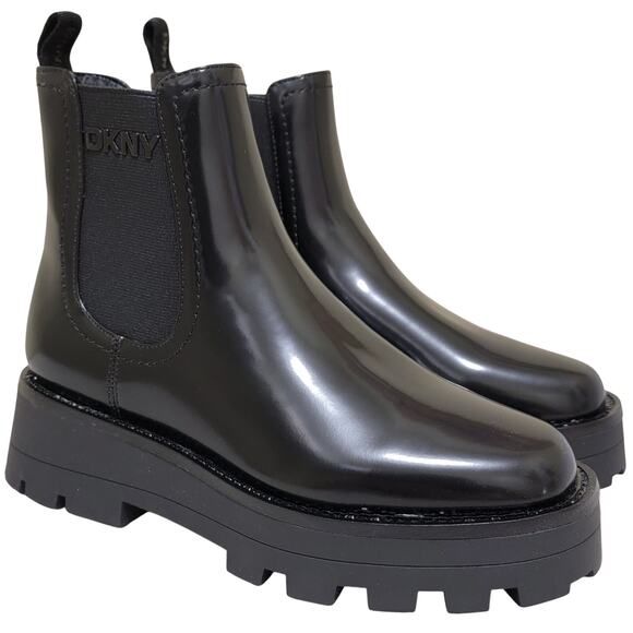 DKNY Women Senni Lug Sole Chunky Chelsea Boots Size US 5M Black Faux Leather - Picture 2 of 6